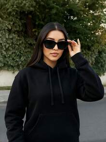 Sudadera de felpa gruesa unisex para dama y caballero talla desde la chica a extra grande - Negro - Ver 2