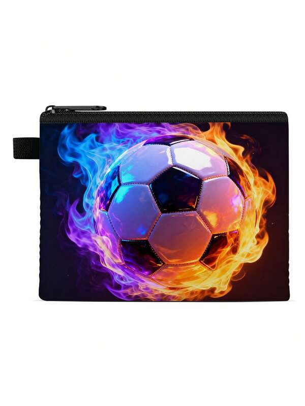 Kids Football Patterned Multifunctional Pouches, Coin Purses, Card Holders, Cable Organizers Appeals To Dino & Gaming Fans Boys And Girls Cute & Durable Kids Wallet With Zipper - Perfect For School, Travel, And Everyday Use (5.5" X 4.1