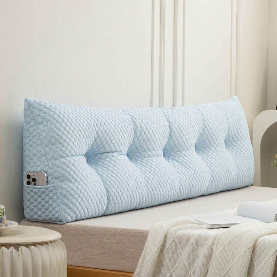 Soft Headboard Pillow Bed Wedge Pillow For Headboard With Side Pockets Dorm Headboard Twin Full Queen King Backrest Pillow, Bed Bolster Pillows For Back Support With Removable Cover - Màu xanh nhạt - Xem 1