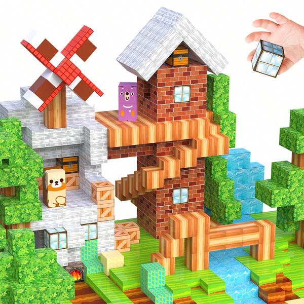 Magnetic Blocks - Magnetic Building Blocks, Magnet Cubes Toys Stacking, Build Forest World Set, STEM Sensory Toys For Kids Boys Girls Ages 3-5, Easter Birthday Gifts