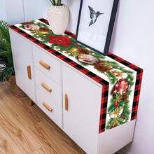 1pc Christmas Table Runner,Santa Claus Christmas Decorations Table Runner Red Merry Xmas Table Runner Buffalo Check Plaid Party Decor Winter Holiday Kitchen Dining Table Decoration For Indoor Home