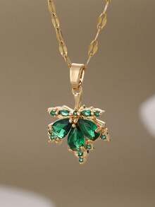 1pc Women's Stainless Steel Maple Leaf Pendant Necklace, Versatile Choker Necklace, Elegant & Fashionable, Vibrant Color, Suitable For Multiple Occasions - Yellow Gold - View 7