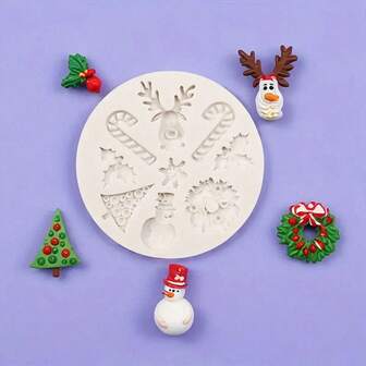 1pc Christmas Elk Snowman Christmas Tree Silicone Mold, Candle Mold, Soap Mold, Resin Mold, DIY Polymer Clay Glue Decorative Mold Handmade Decorative Art Tools