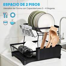 Lavavajillas, lavavajillas de acero inoxidable de 2 etapas, 360. °   Sistema de Drenaje Automático para Escurridor de Cubiertos, Vasos, Vajilla y Accesorios de Cocina - 1 - Ver 4