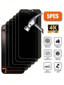 Bộ 5 miếng dán màn hình cường lực chống nhìn trộm cho iPhone 17/15/16/14/11/12/13 Pro Max, tương thích với iPhone XS Max/XR/X/15/7/8 Plus/SE/16e. Quà tặng sinh nhật, quà tặng gia đình, bạn bè, chống nhìn trộm, miếng dán màn hình điện thoại, phụ kiện điện thoại di động, bảo vệ màn hình thiết yếu, thích hợp sử dụng hàng ngày, văn phòng, nhà. Miếng dán màn hình điện thoại chống nhìn trộm, chống thấm nước, chống sốc, chống rơi, chống trầy xước. - màu đen - Xem 2