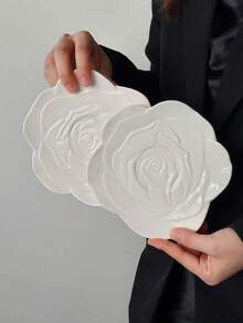 1/2/4 件不对称陶瓷玫瑰甜点盘，简约欧式花形陶瓷餐盘，多件装，适合家庭零食、水果、蛋糕、万圣节糖果、圣诞节零食、下午茶和咖啡 - 彩色 - 查看 6