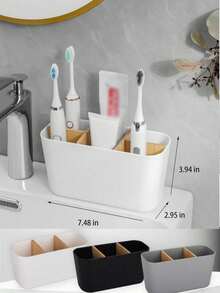 1pc White Bathroom Toothbrush Holder, 5-Slot Bamboo Toothbrush Organizer For Bathroom Vanity, Holds Electric Toothbrush, Toothpaste, Razor, Matte Black Bathroom Toothbrush Stand, Toothbrush And Toothpaste Storage Box For Bathroom Countertop Accessories - White - View 3