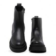 Women's Black Tractor-Shaped Zipper Ankle Boots Urban Style Casual Comfortable Platform - 黑色 - 查看 3