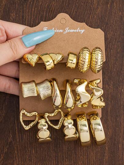 秋冬复古纹理环形耳环（1-9 对可选）- 迷你精致/超大号 C 形轻巧，带有心形和方形设计，是女性日常通勤和节日派对的必备品