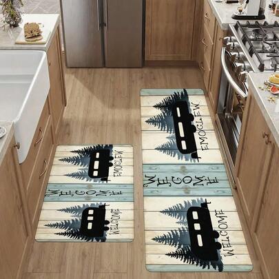 Welcome Camper Kitchen Rug - Non-Slip Absorbent Floor Mat With Vintage RV Design, Long Hallway Runner Rug, Farmhouse Decor, Soft Washable Area Rug For Kitchen, Laundry Room, Bathroom, Camper Va
