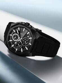 REWARD Men's Quartz Watch Business Fashion Style Timing Calendar Luminous Hands Multi-Functional Men Wristwatch High Quality Gift Classic Design Silicone Watch Band - Black - View 5