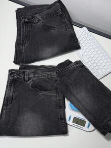 Men's Wide Leg Jeans, Gray, Unisex - 煙灰色 - 查看 6