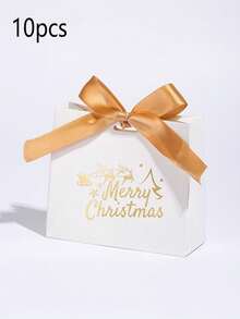 10pcs Christmas Gift Boxes With Ribbon, "Merry Christmas" Design, Personal Or Commercial Use, Elegant Wedding Gift Boxes, Refined Aluminum Foil Accent Design, Suitable For Birthday, Holiday Decoration, Party Gifts, Christmas, Halloween, Wedding, Valentine's Day - Multicolor - View 9