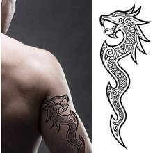 2x Temporary tattoo full arm snake python roses stick on body art transfer women and men cosplay halloween adult temp tattoo biker rocker fancy dress party cosplay Nordic - Dragón nórdico - Ver 7