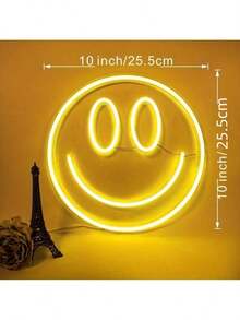1pc Neon Smiling Face Light, LED Neon Face Wall Decor Sign, USB Powered Yellow Neon Light, Suitable For Bedroom, Room, Wedding Party Decoration - Multicolor - View 11