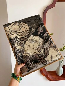 1pc Elegant Floral Jacquard Scarf, Faux Cashmere Warm Shawl For Women, Suitable For Air-Conditioned Rooms, Fashion Versatile Neck Warmer For Autumn/Winter