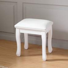 Square Vanity Stool, Highly Elastic Cotton Makeup Stool, Modern Upholstered Piano Stool For Vanity, Bathroom, Living Room, Ottoman, White Curved Leg - 1 - View 3