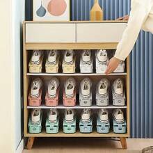 10 件黑色/白色/蓝色可调节鞋子收纳架，节省空间的塑料鞋架，适用于各种鞋子，适用于入口、走廊、客厅、卧室、浴室的家居收纳解决方案