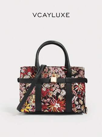 2025 New Summer Vintage Floral Large Capacity Lock Patchwork Fashion Versatile Commuter Lightweight Crossbody Shoulder Handbag | Travel, Holiday, Shopping, Dating, Commuting, Best Gift For Women, Mothers, Teachers, Friends, Bridesmaids