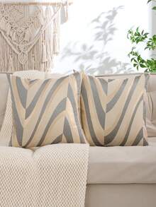 Gold Color Embossed Pillow Cover, Wavy Texture Design For Living Room Or Bedroom Decor - Grey - View 11