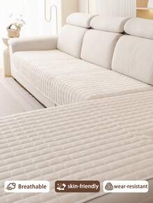 1pc Thick Warm Solid Color Milk Velvet Sofa Cushion, Style Pet-Friendly Anti-Dirty Anti-Slip Sofa Cover, Autumn/Winter Anti-Scratch Sofa Protector Suitable For L-Shaped Combination Sofa And 1/2/3/4 Seat Sofa (Single Piece Sold) - Beige - View 6