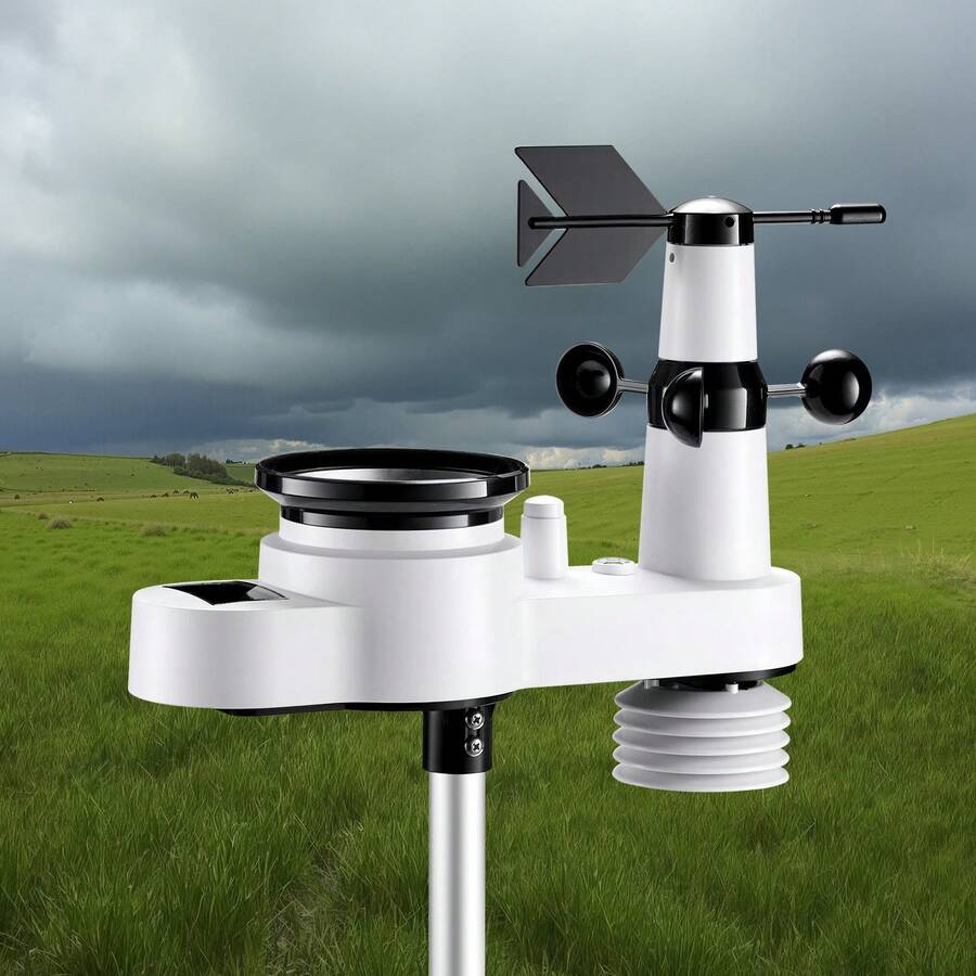 5-In-1 Wi-Fi Weather Station, 7.5-Inch VA Display, Wireless Solar Powered Outdoor Sensor, Rain Gauge, Indoor Outdoor For Weather Forecast, Wind Speed Direction, Temperature, Humidity, Rainfall - 5-in-1 Type I WiFi - View 1