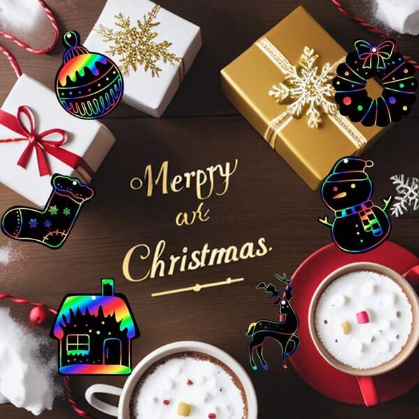 24-teiliges Weihnachtsbaum-Anhänger-Clip-Art-Set für Kinder, DIY Clip-Art-Karten mit Holzstiften und Bändern, perfekt für Feierlichkeiten und kreative Anlässe in der Ferienzeit.