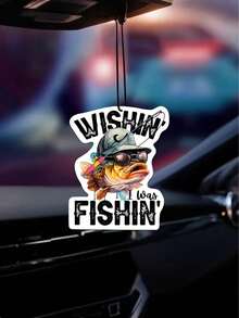 Fishing Car Hanging Pendant, Funny Wishin I Was Fishin Decor, Fashion Glasses Fish Design, Bold Lettering Charm, For Rearview Mirror Interior Decoration, Compatible With All Vehicles, Perfect Gift For Anglers And Drivers, Durable Outdoor Lovers Accessory - Multicolor - View 10