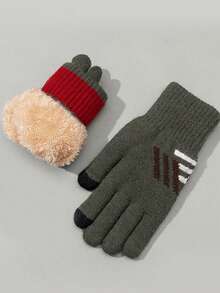 Luvas de inverno, fio de malha, tela sensível ao toque de cinco dedos com veludo grosso, luvas quentes para jogos, masculinas e estudantes, para viagem