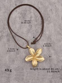 1 件时尚简约多层不对称圆形吊坠长项链女士 - 金黃色合金花 - 查看 6