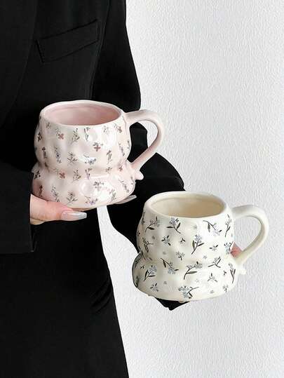 كوب قهوة سيراميك قطعة واحدة، تصميم زهري على الطراز الإنستغرامي، سعة 330 مل/11.2 أونصة، كوب ذو نمط زهري جميل للماء والحليب والعصير والشاي، مناسب للمنزل والمطبخ والمطعم والمقهى والإفطار والأدوات المنزلية والأواني