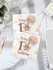 16pcs Brown Bear Pattern Napkins, 1st Birthday Napkins, Teddy Bear Napkins, 1st Birthday Party Decorations, Picnic Supplies, Baby Shower Party Decorations, Gender Reveal Party Supplies, Baby Boy And Baby Girl Party Decorations, Baby Shower Party Supplies, 1st Birthday Party Decorations - Brown Bear - View 8