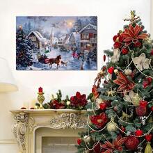 1pc Solid Wood Frame Christmas Snow Scene, Cozy Home, Classic Romantic Style Theme Canvas Posters & Prints, Large Canvas Wall Art, 2D Flat, Easy Hang Tabletop Or Wall Display, For Halloween, Christmas Gifts, Bedroom, Living Room, Decoration Ready To Hang - 彩色 - 查看 2