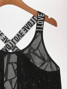 SHEIN Sports Áo ba lỗ thể thao dệt jacquard khoét rỗng - màu đen - Xem 7