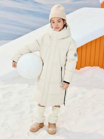 Balabala Tween Girl Long Down Coat, Thick Winter Jacket, Hooded Warm Outerwear For Boys & Girls