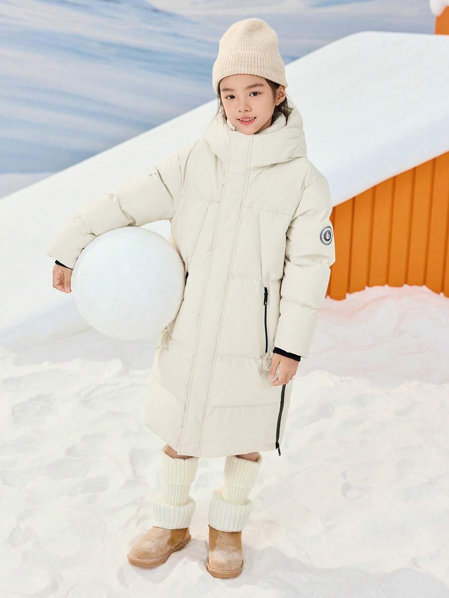 Balabala Tween Girl Long Down Coat, Thick Winter Jacket, Hooded Warm Outerwear For Boys & Girls - Light Khaki - View 1