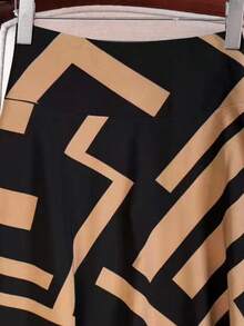 Keke Bloomly 圣诞新款时尚简约几何图案蝴蝶结长裙，束腰百搭女士派对装 - 棕色 - 查看 6