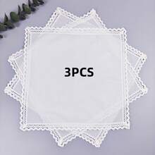 3条/套纯白蕾丝手帕，图案为“快乐”字样，适合作为礼物送给朋友或母亲，尺寸为27.5厘米/10.8英寸，轻薄透气。 - 白色 - 查看 9
