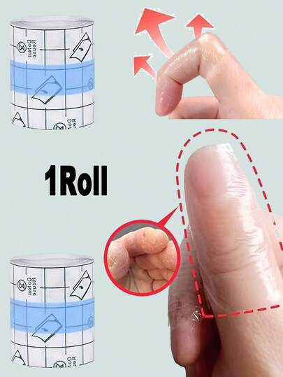 1Roll Transparent Waterproof Stretch Clear Adhesive Film Bandage Skin Dressing Tape, Clear Self-Adhesive Finger Cots, Protection Stickers, Transparent Waterproof Adhesive Tape, Toe Bandages Protector, Breathable Plastic Finger Protectors, For Outdoor, Sport, Travel, Household, Office, School