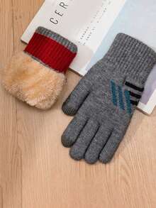 Luvas de inverno, fio de malha, tela sensível ao toque de cinco dedos com veludo grosso, luvas quentes para jogos, masculinas e estudantes, para viagem