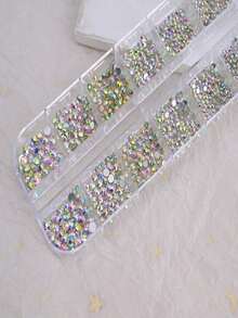 12格6种尺寸透明水钻，平底闪亮水晶美甲宝石，配有镊子、水钻夹和点钻笔，美甲工具，适用于指甲、面部、眼部化妆、工艺美甲用品、美甲饰品、便宜、情人节、廉价商品、旅行、旅行必备、房间装饰、情人节礼物、廉价物品、房间、1美元商品、度假必备、女士礼物、卧室、情人节、99美分 - 多色 3 - 查看 6