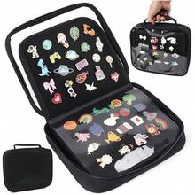 Travel Exclusive Enamel Badge Album | 6-Page Compartment Black Storage Folder, Oxford Cloth Anti-Scratch Design + Carrying Handle | Portable Flip-Through Display Book, Multi-Function Classified Storage (Badges Not Included)