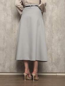 Long Monochromatic Tailored Skirt With Black Belt/Button Details/Casual/Look/Everyday/Summer/Elegant/Casual/Stylish/Collection 2025 - 淺灰色 - 查看 2