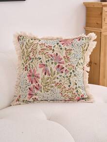 1 pieza Funda de cojín decorativa con estampado floral jacquard rosa, estilo vintage de granja, para decorar la sala de estar, el sofá, el dormitorio, el jardín, el exterior, el automóvil, adecuada para la decoración de otoño e invierno, la mesa de comedor, las fiestas y días festivos
