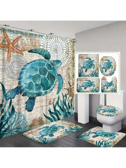 1/3/4 قطعة طقم حمام بطراز نوردي، يشمل ستارة الحمام، حصيرة على شكل حرف U، حصيرة حمام مانعة للانزلاق، حصيرة مرحاض وإكسسوارات الحمام، مطبوع بسلاحف وأشكال نجوم بوهيمية، طباعة رقمية، قماش بوليستر، ستارة حمام مقاومة للماء، بدون حاجة إلى ثقب، تقسيم الحمام، طقم ستائر نافذة الحمام، هدية مثالية لديكور المنزل، المناسبات، الديكور اليومي، ديكور الحمام، ديكور الحمام، ديكور عيد الميلاد
