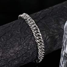 1 Simple And  Stainless Steel Silver Chain Bracelet For Men's Daily Wear, Music Festival Parties, Dates, Boyfriend Gifts - 銀色 - 查看 2