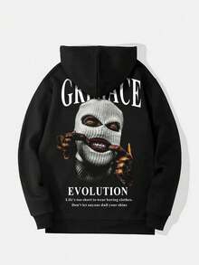 Street Life Sudadera con capucha para hombre ropa urbana de moda estampados de letras y personajes estilo hip hop diseño de cordón ajustable sudadera oversize cómoda para uso diario streetwear moderno - Negro - Ver 1