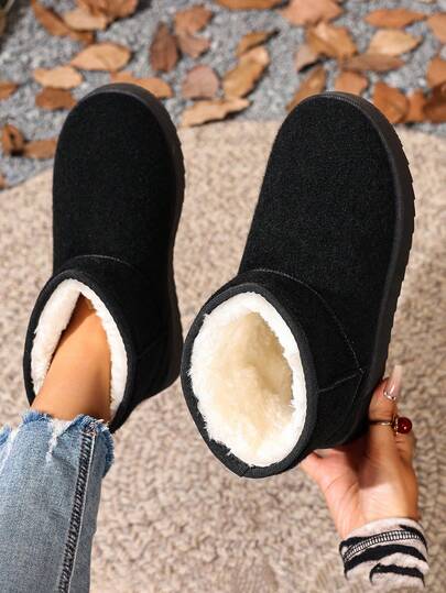 Women's Solid Color Vacation Preppy College Fashion Party Street Sports Retro Gothic Outdoor Beach Casual Western Style Commute Criss-Cross Plush Shoes Thick Bottom Increased Height Warm Thickened Shoes Simple Versatile Short Boots Beach Holiday School Party Office Home Gym Outdoor Winter Outdoor Plus Size Slip-On Lightweight Non-Slip Black Snow Boots,Fur Boots