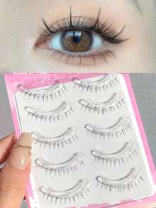 Waloshow 5 Pairs Soft & Fluffy Cartoon Style False Eyelashes, Ultra-Fine Black Stem, Natural Wispy Look, Lightweight & Skin-Friendly, Reusable - Black - View 1