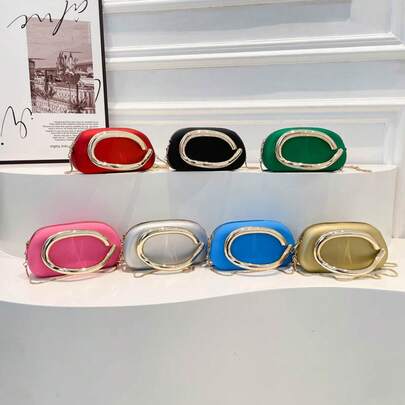 Bolso de Mano Redondo Clutch de Noche Mini Pequeño Bolso Vintage con Asa de Metal Cadena Bandolera